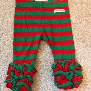 Girls 6M Sew Sassy Red and Green Striped Pants Ruffles Leggings Holiday